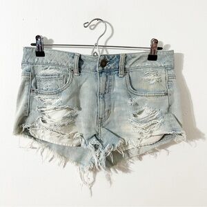 American Eagle Outfitters Distressed Jean Shorts Light Wash Raw Hem Holes